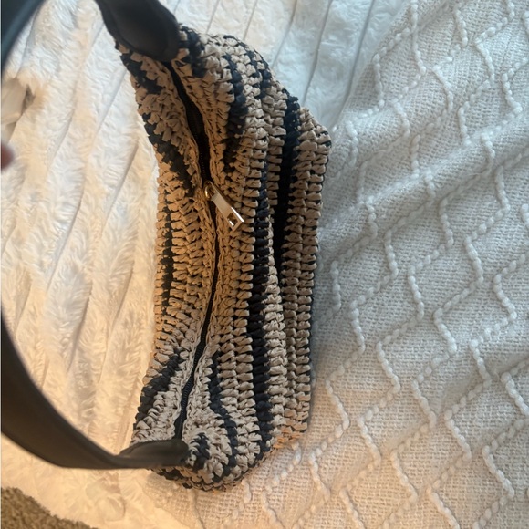 Woven Straw Shoulder Bag in Natural and Black - Picture 2 of 3